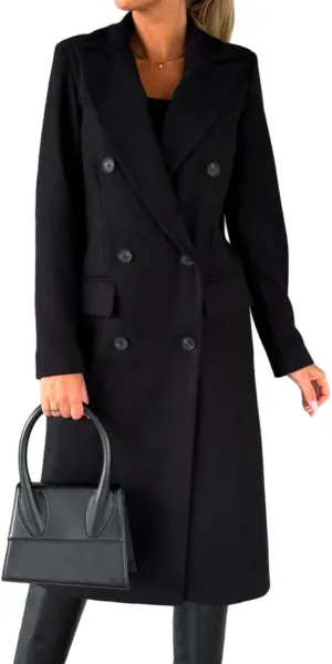 IDEALSANXUN Womens Long Wool Coat Double Breasted Trench Coat Fall Winter Clothes