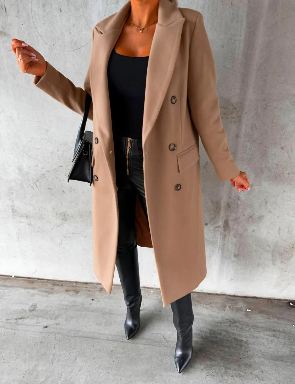IDEALSANXUN Womens Long Wool Coat Double Breasted Trench Coat Fall Winter Clothes