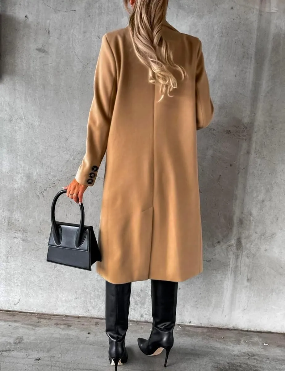 IDEALSANXUN Womens Long Wool Coat Double Breasted Trench Coat Fall Winter Clothes