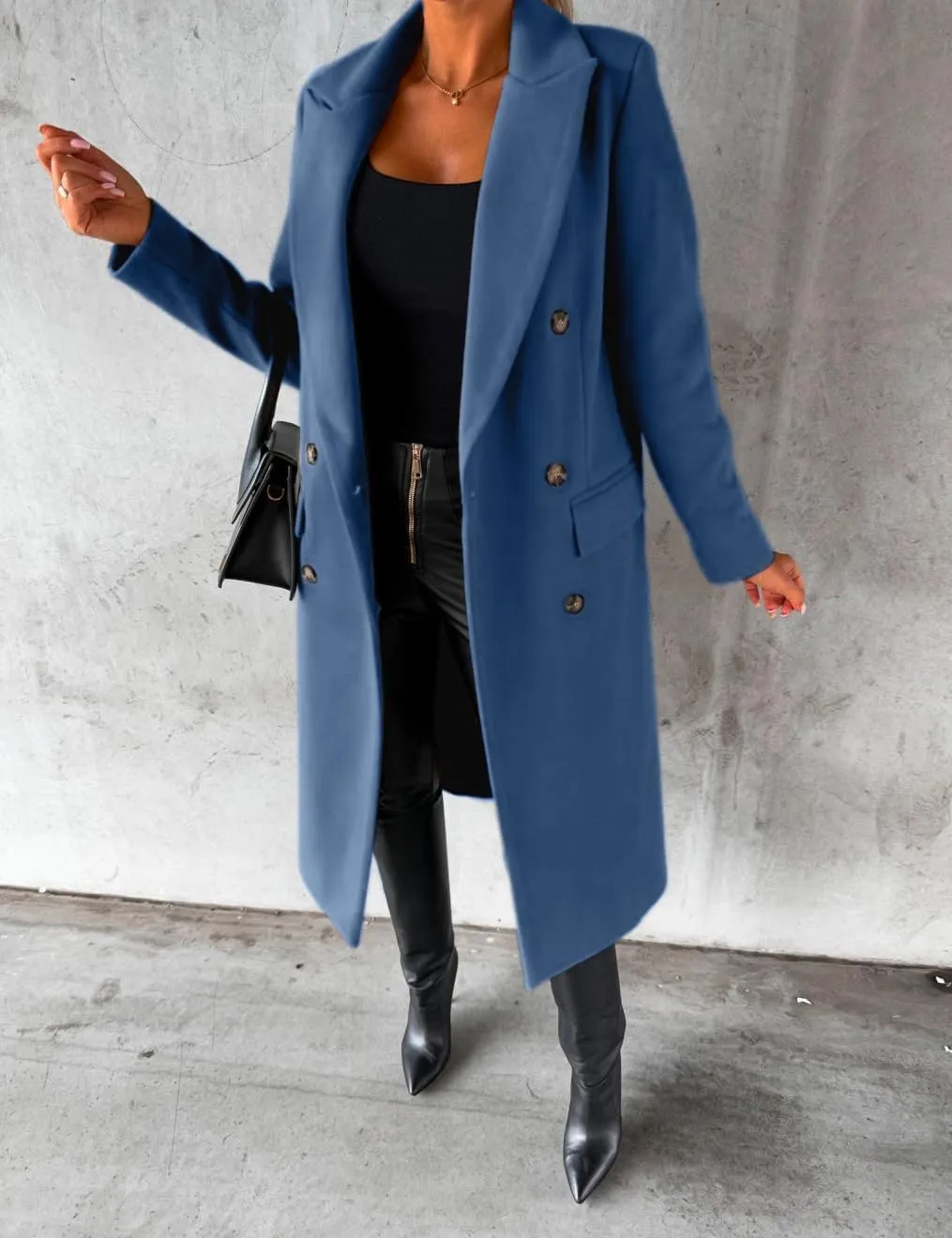 IDEALSANXUN Womens Long Wool Coat Double Breasted Trench Coat Fall Winter Clothes