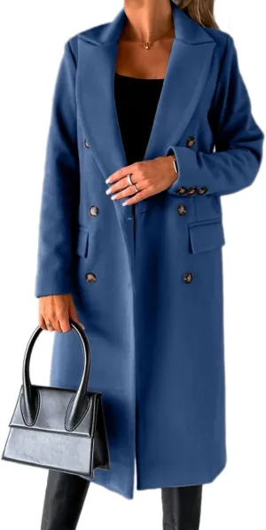 IDEALSANXUN Womens Long Wool Coat Double Breasted Trench Coat Fall Winter Clothes