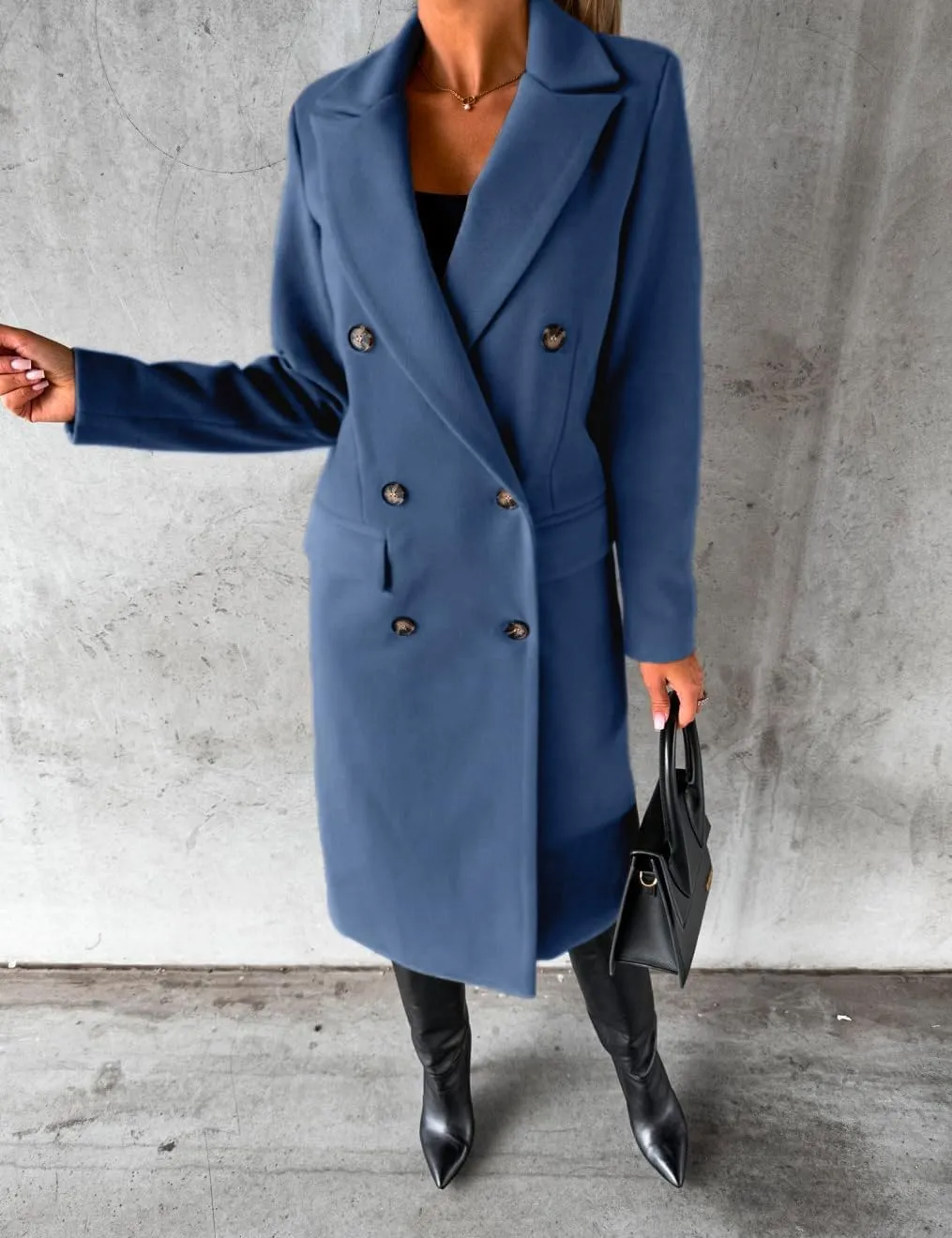 IDEALSANXUN Womens Long Wool Coat Double Breasted Trench Coat Fall Winter Clothes