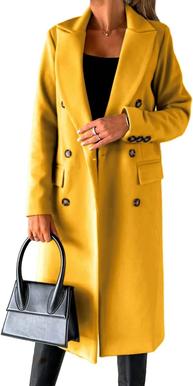 IDEALSANXUN Womens Long Wool Coat Double Breasted Trench Coat Fall Winter Clothes