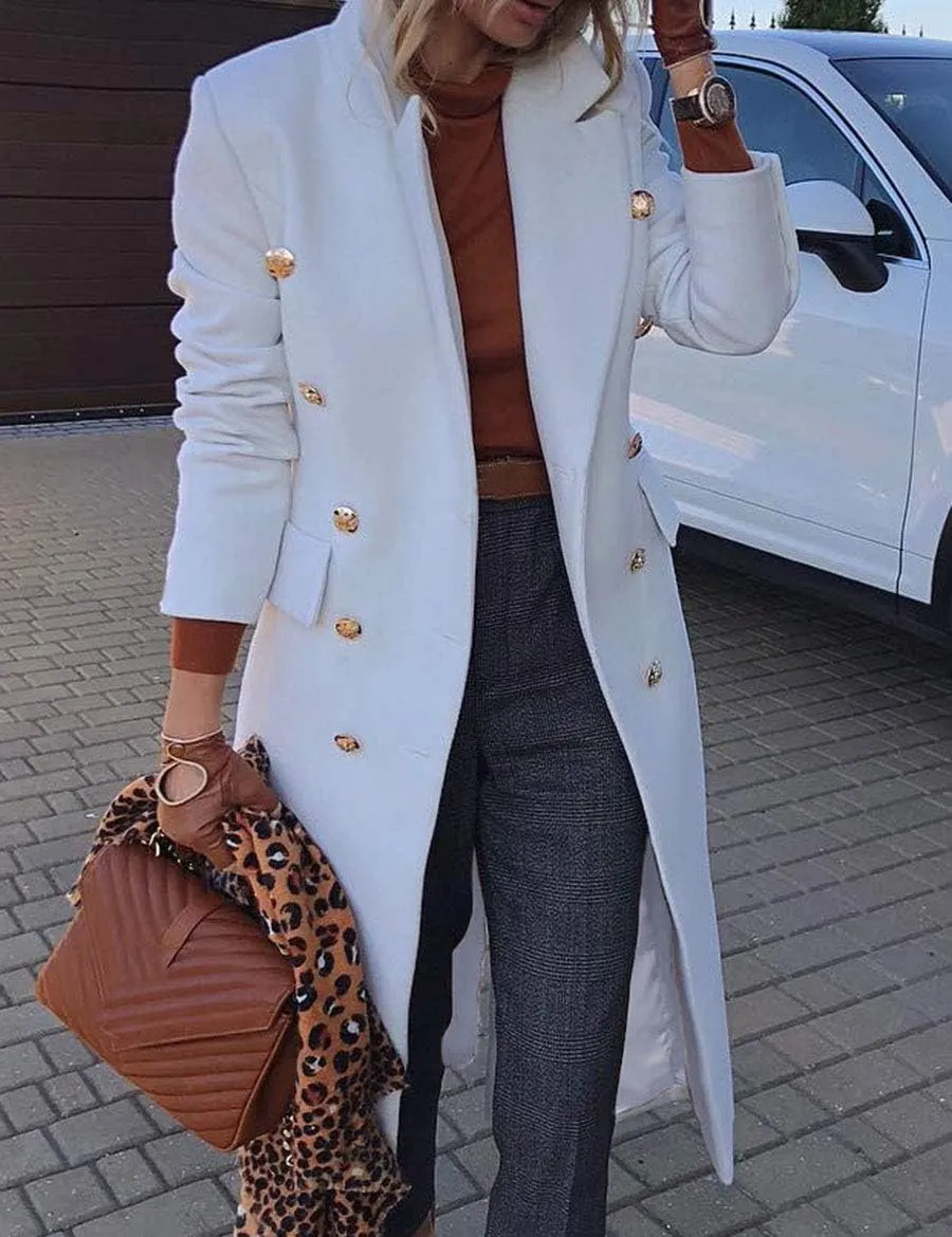 IDEALSANXUN Wool Coats for Women Fall Winter Dress Peacoat Long Trench Coat Double Breasted Blazer Jackets Overcoat