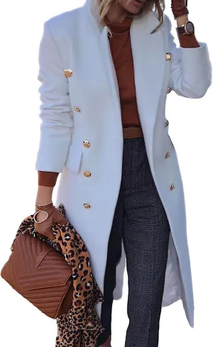 IDEALSANXUN Wool Coats for Women Fall Winter Dress Peacoat Long Trench Coat Double Breasted Blazer Jackets Overcoat