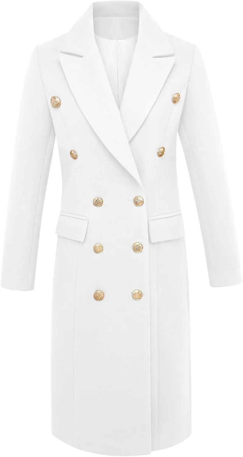 IDEALSANXUN Wool Coats for Women Fall Winter Dress Peacoat Long Trench Coat Double Breasted Blazer Jackets Overcoat