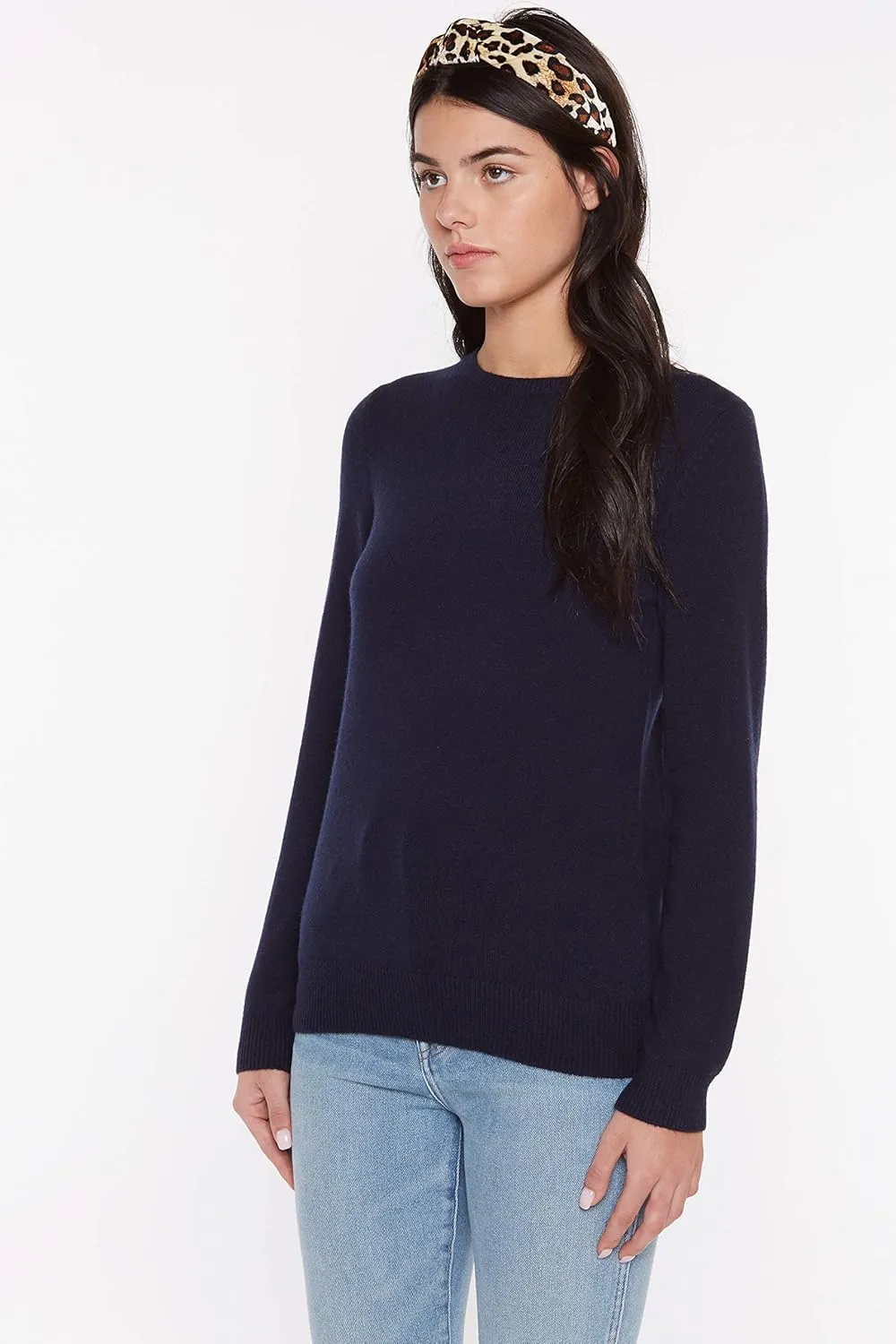 JENNIE LIU Womens 3-ply Cashmere Crewneck Sweater | Winter Cozy Cashmere Sweaters for Women