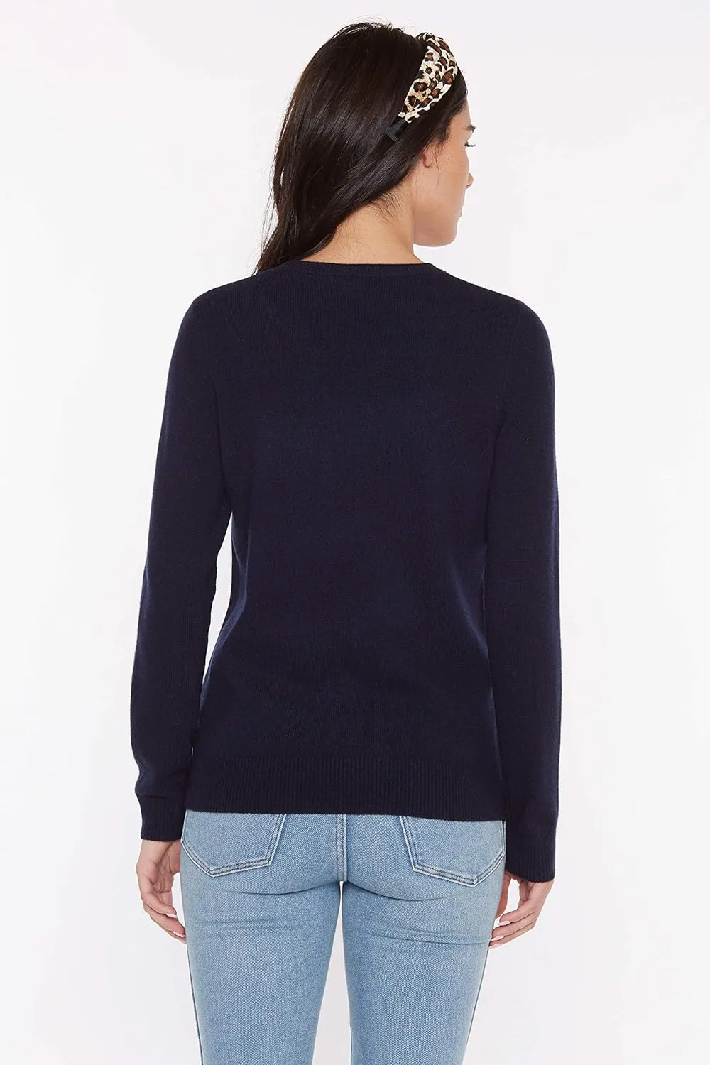 JENNIE LIU Womens 3-ply Cashmere Crewneck Sweater | Winter Cozy Cashmere Sweaters for Women