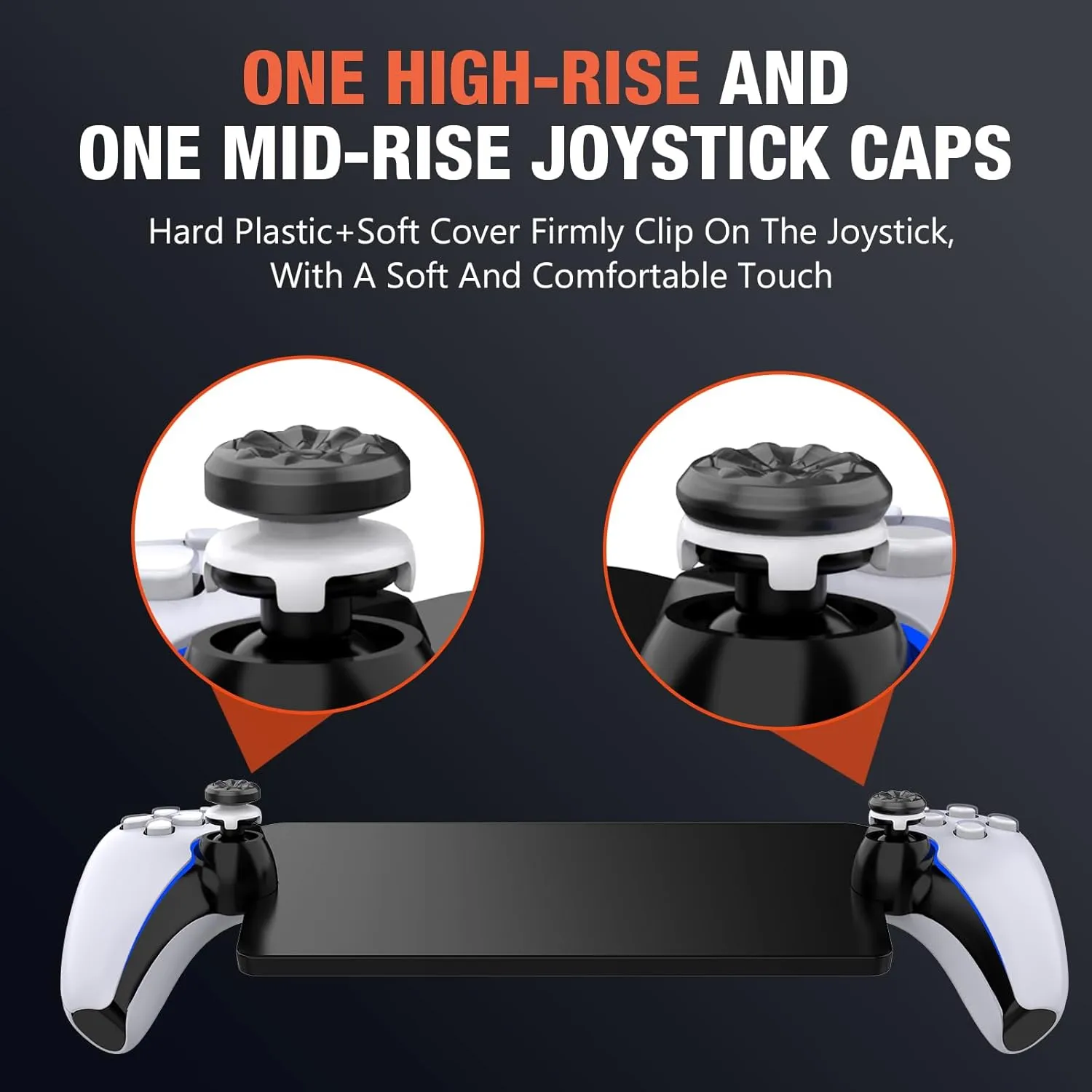 Joystick Caps Accessories for PlayStation Portal Remote Player, Thumbs Grips Caps 1 High-Rise & 1 Mid-Rise Concave Anti-Slip Wear-Resistant Thumb Stick Caps for PS5 Portal (Black)