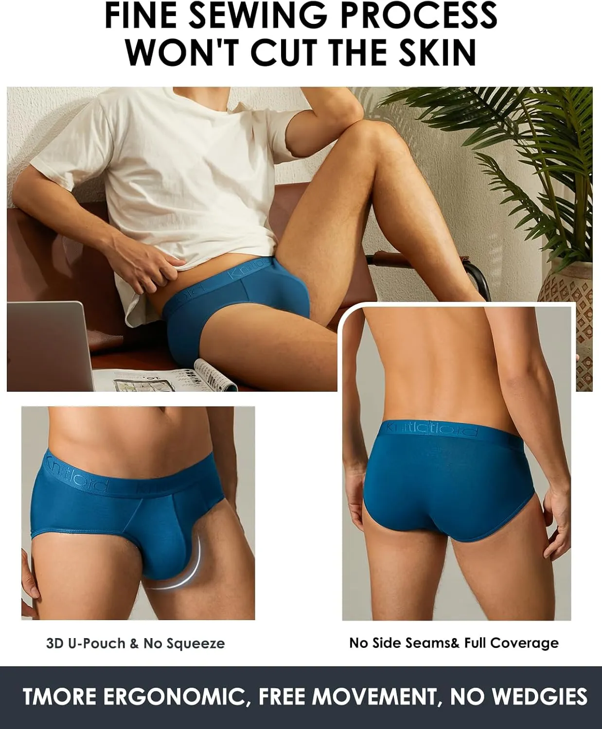KNITLORD Men's Underwear Bamboo Viscose Soft Lightweight Mid/Low Rise Briefs 3 or 4 Pack