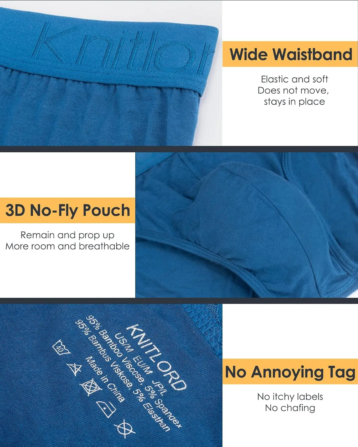 KNITLORD Men's Underwear Bamboo Viscose Soft Lightweight Mid/Low Rise Briefs 3 or 4 Pack