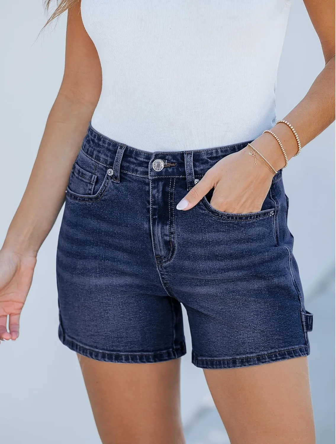 luvamia Jean Shorts for Women Trendy High Waisted Denim Shorts Carpenter Stretchy Summer Casual Mom Cut Off Jeans Shorts