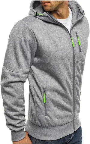 Men Hoodies Casual Hoodies for Men with Zip Pockets Full Zip Long Sleeve Sweatshirt Sports Hooded Jacket
