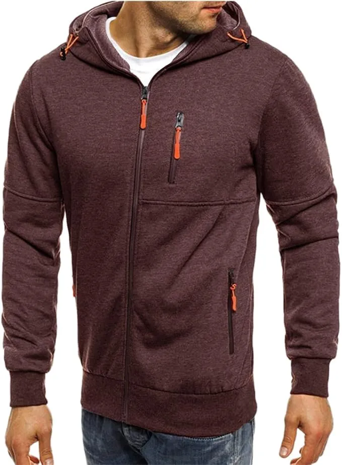 Men Hoodies Casual Hoodies for Men with Zip Pockets Full Zip Long Sleeve Sweatshirt Sports Hooded Jacket