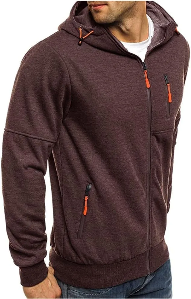 Men Hoodies Casual Hoodies for Men with Zip Pockets Full Zip Long Sleeve Sweatshirt Sports Hooded Jacket