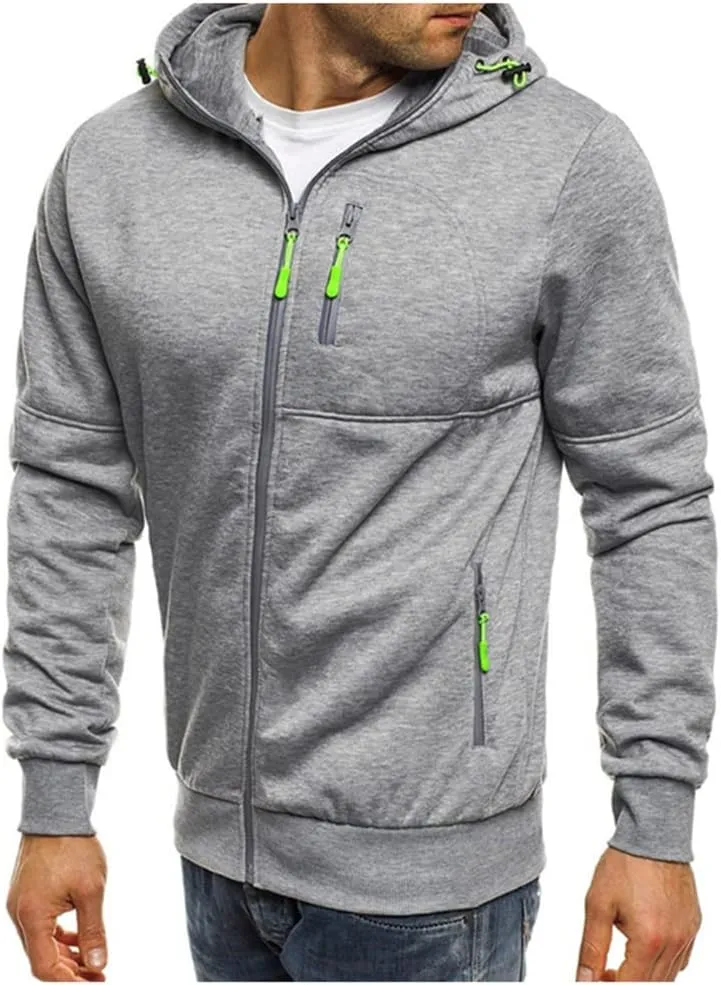 Men Hoodies Casual Hoodies for Men with Zip Pockets Full Zip Long Sleeve Sweatshirt Sports Hooded Jacket