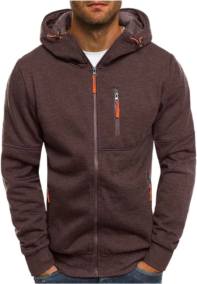 Men Hoodies Casual Hoodies for Men with Zip Pockets Full Zip Long Sleeve Sweatshirt Sports Hooded Jacket