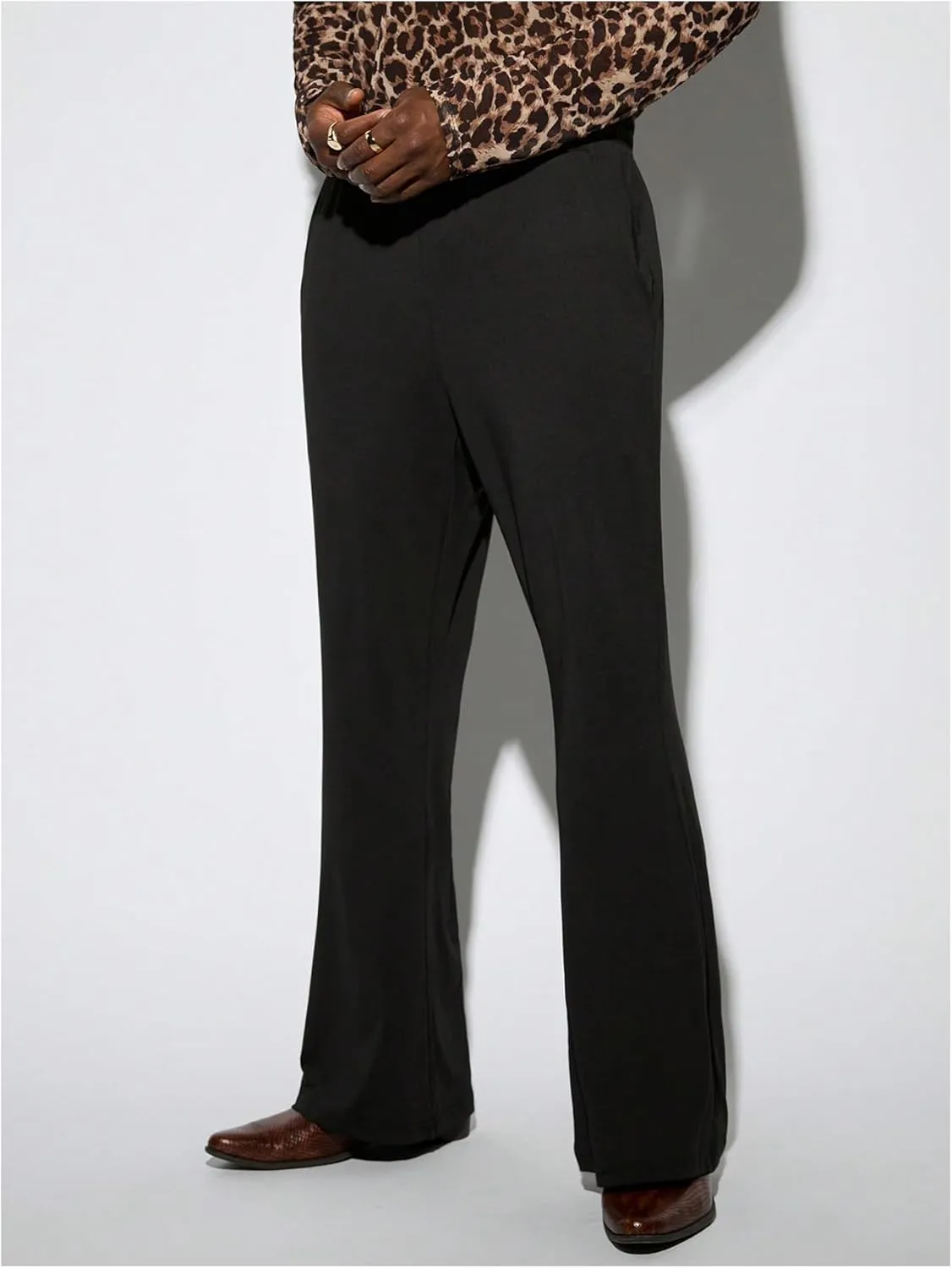 Men's Flared Pants Retro Elastic Waist Bell Bottom Trousers 70s Disco Outfits