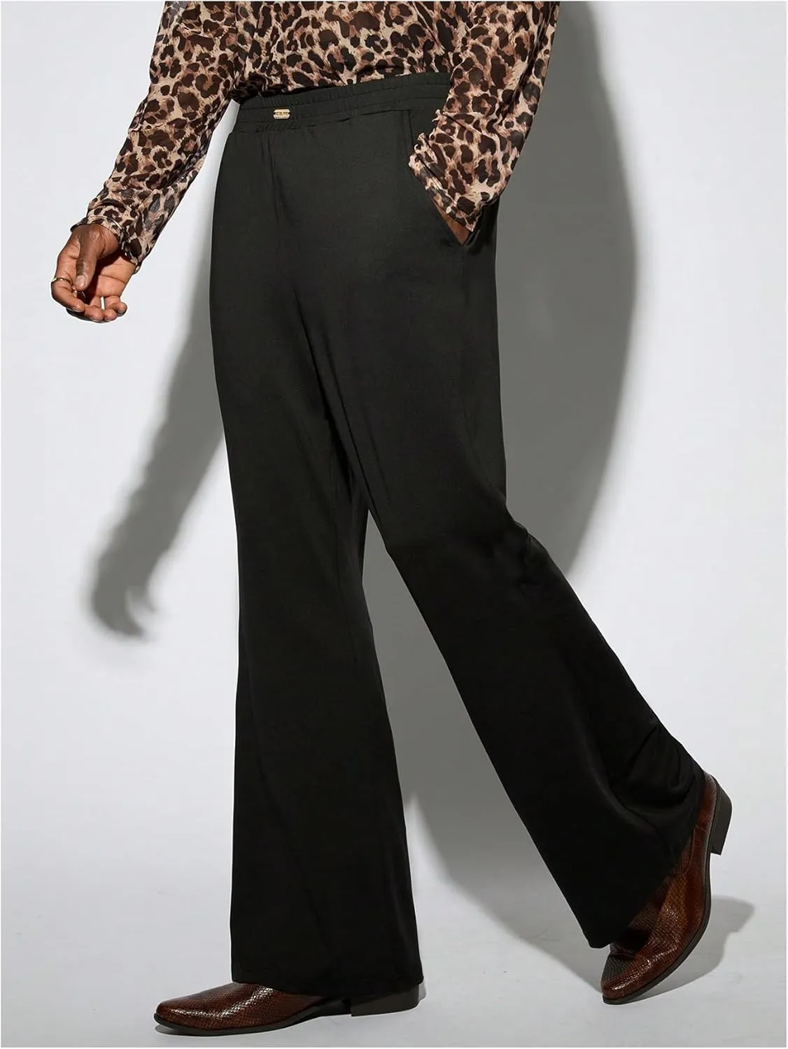 Men's Flared Pants Retro Elastic Waist Bell Bottom Trousers 70s Disco Outfits