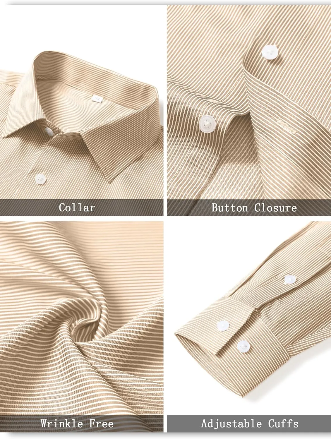 Mens Grade 4 Wrinkle-Resistant Pinstripe Dress Shirts Regular Fit Long Sleeve Button Down Shirts