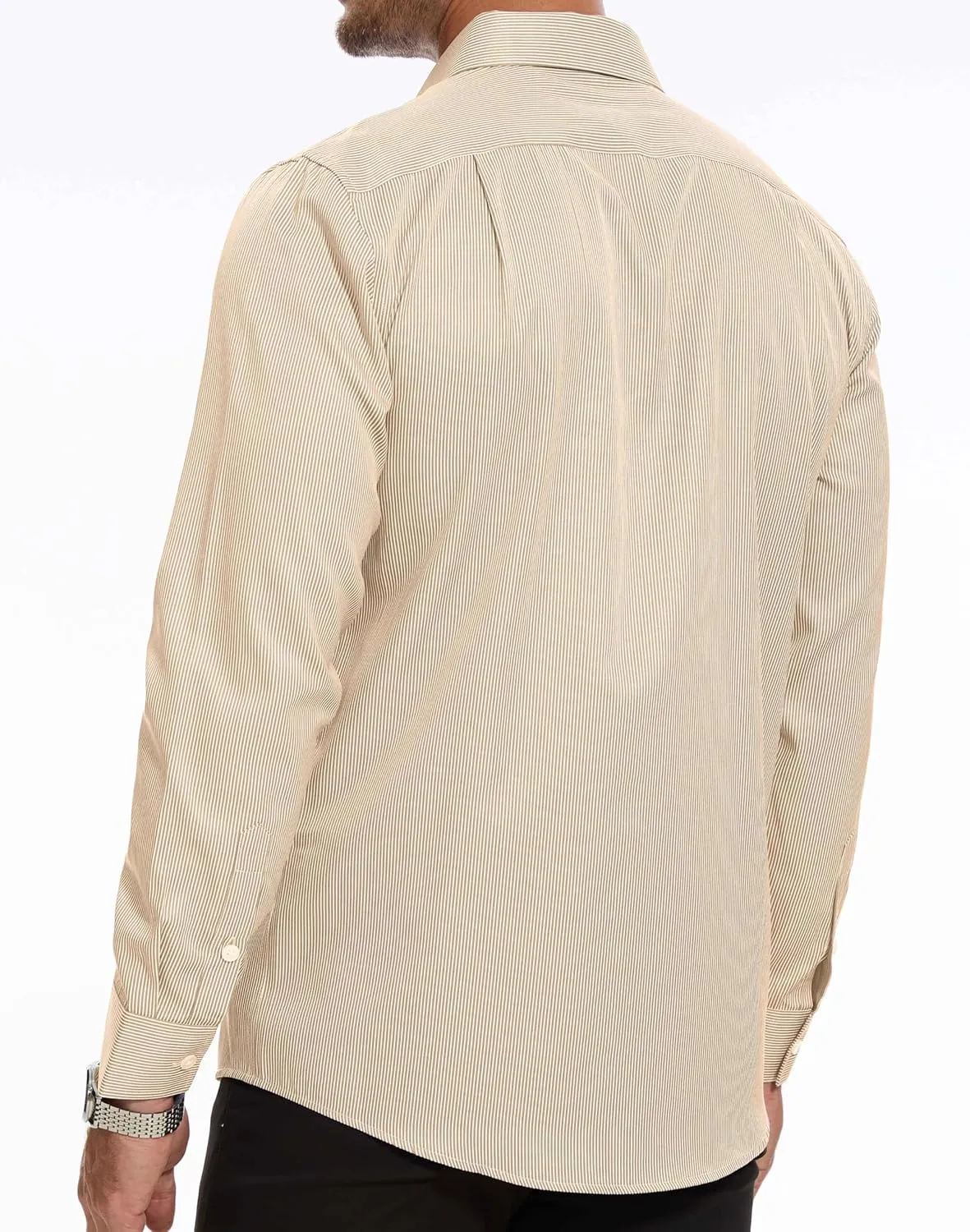 Mens Grade 4 Wrinkle-Resistant Pinstripe Dress Shirts Regular Fit Long Sleeve Button Down Shirts