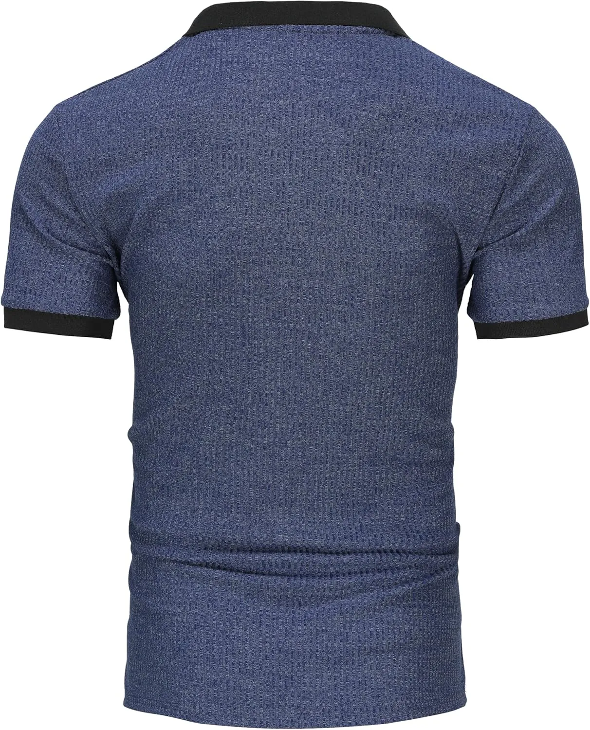 Mens Muscle Polo Shirts V Neck Slim Fit Short Sleeve Golf T-Shirts Contrast Collar Ribbed Knit Cotton Tee Shirt