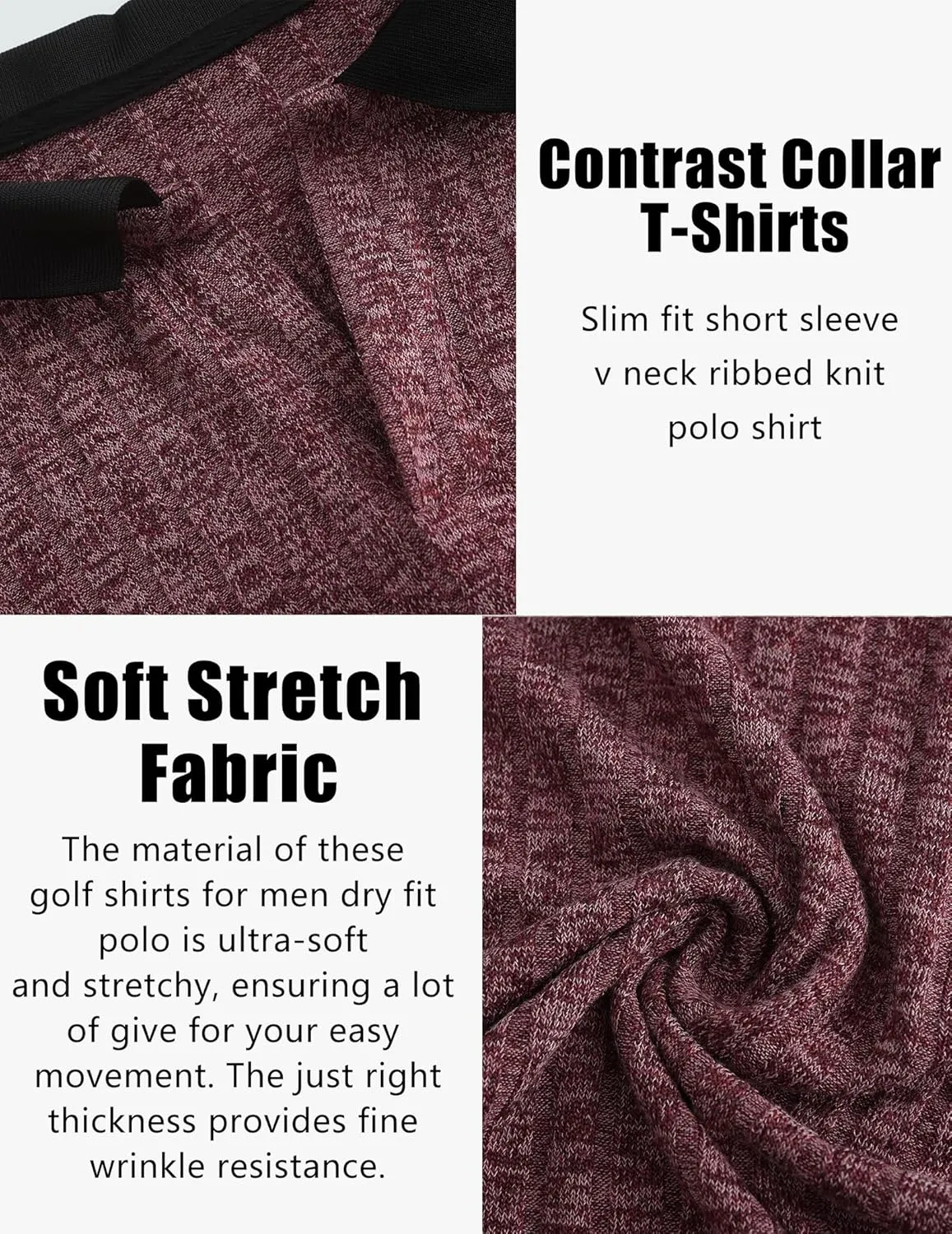 Mens Muscle Polo Shirts V Neck Slim Fit Short Sleeve Golf T-Shirts Contrast Collar Ribbed Knit Cotton Tee Shirt