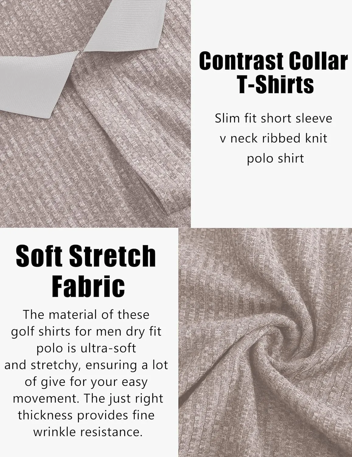Mens Muscle Polo Shirts V Neck Slim Fit Short Sleeve Golf T-Shirts Contrast Collar Ribbed Knit Cotton Tee Shirt