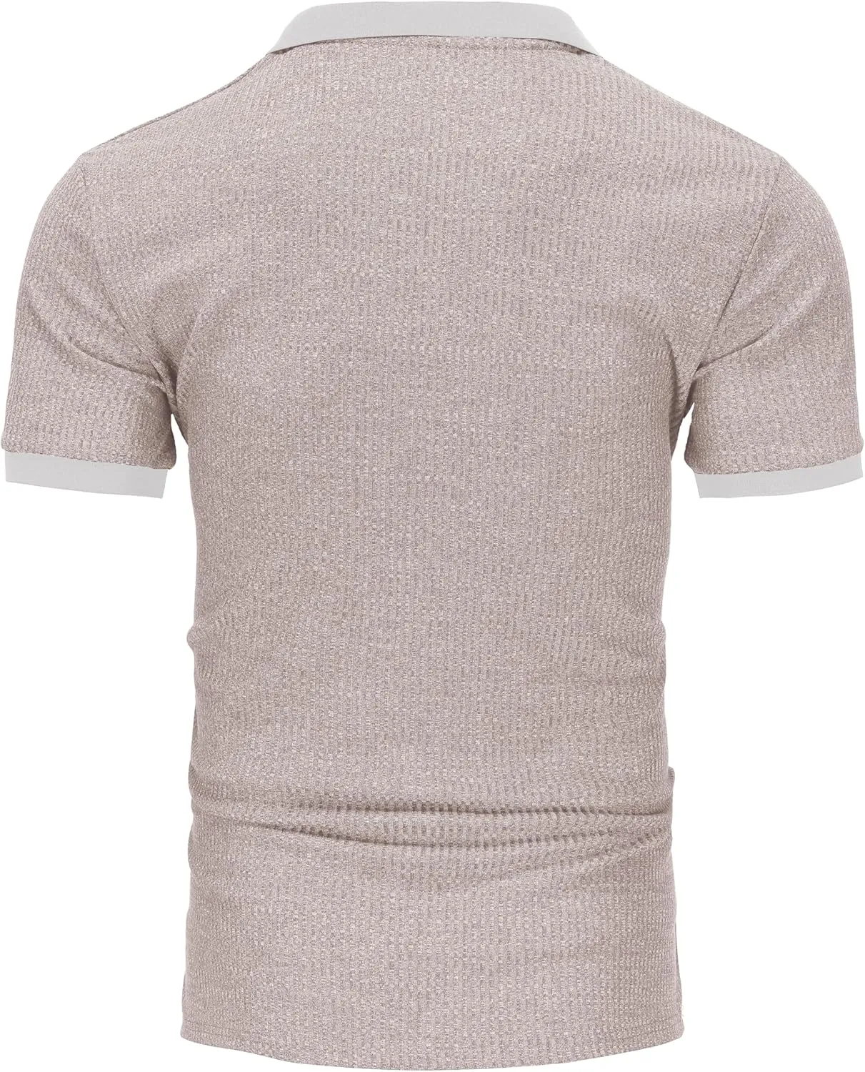 Mens Muscle Polo Shirts V Neck Slim Fit Short Sleeve Golf T-Shirts Contrast Collar Ribbed Knit Cotton Tee Shirt