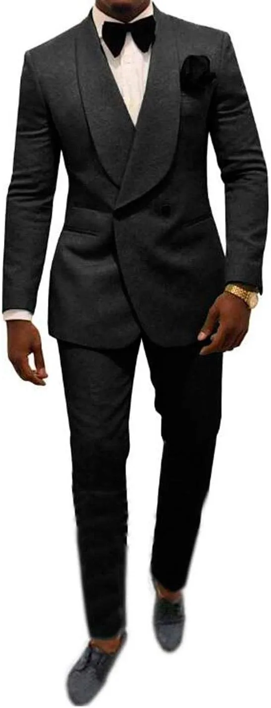 Mens Shawl Lapel Suit Patterned Double Breasted Wedding Tuxedos Prom Suits Jacket Pants Groomsmen Suit