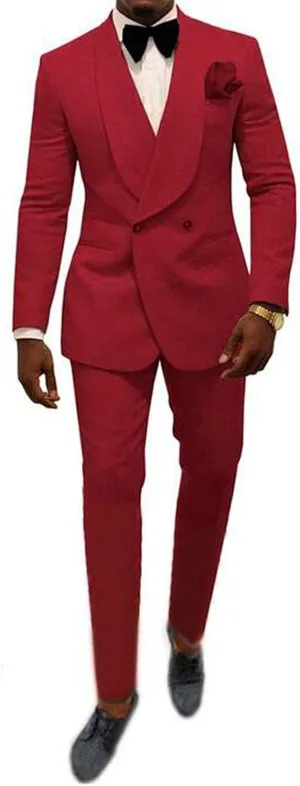 Mens Shawl Lapel Suit Patterned Double Breasted Wedding Tuxedos Prom Suits Jacket Pants Groomsmen Suit