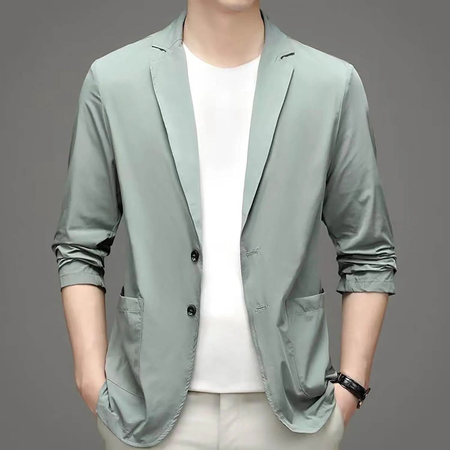 Men's Slim Fit 2-Button Short Sleeved Spring and Summer Casual Lightweight Lapel Thin Blazer Jacket Sport Coat