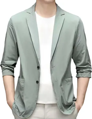 Men's Slim Fit 2-Button Short Sleeved Spring and Summer Casual Lightweight Lapel Thin Blazer Jacket Sport Coat