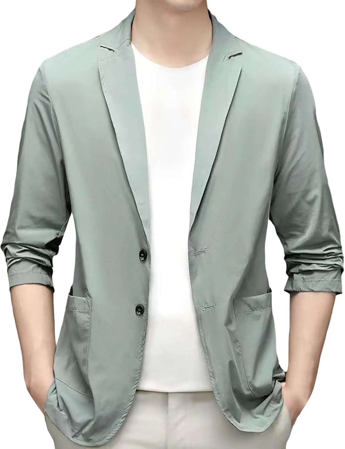 Men's Slim Fit 2-Button Short Sleeved Spring and Summer Casual Lightweight Lapel Thin Blazer Jacket Sport Coat