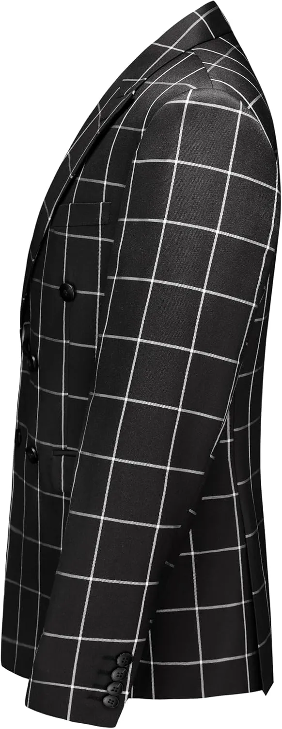 MOGU Men's Slim Fit Plaid Suit Set  Sport Coat Blazer, Vest & Pants (Each Sold Separately) for Wedding, Prom & Party