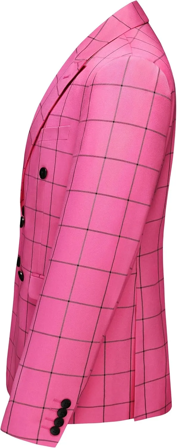 MOGU Men's Slim Fit Plaid Suit Set  Sport Coat Blazer, Vest & Pants (Each Sold Separately) for Wedding, Prom & Party