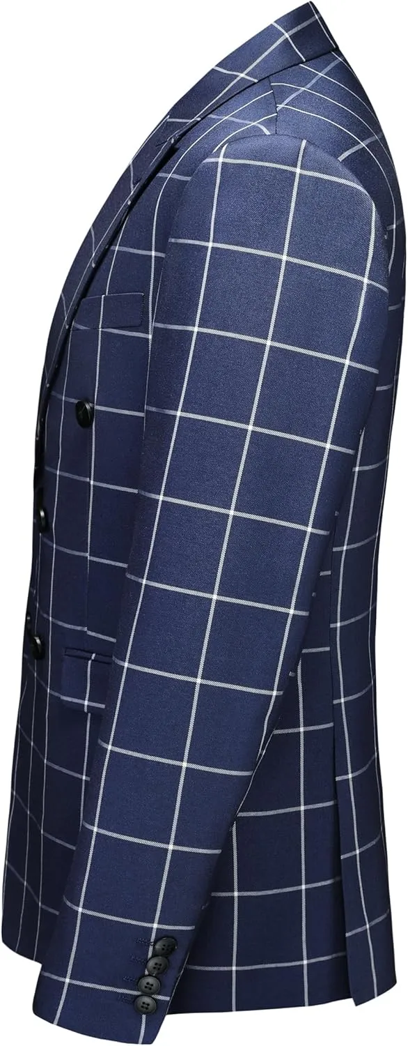 MOGU Men's Slim Fit Plaid Suit Set  Sport Coat Blazer, Vest & Pants (Each Sold Separately) for Wedding, Prom & Party