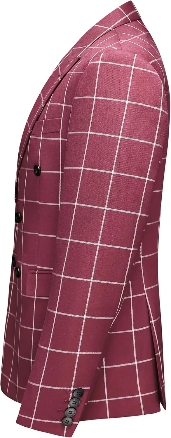 MOGU Men's Slim Fit Plaid Suit Set  Sport Coat Blazer, Vest & Pants (Each Sold Separately) for Wedding, Prom & Party