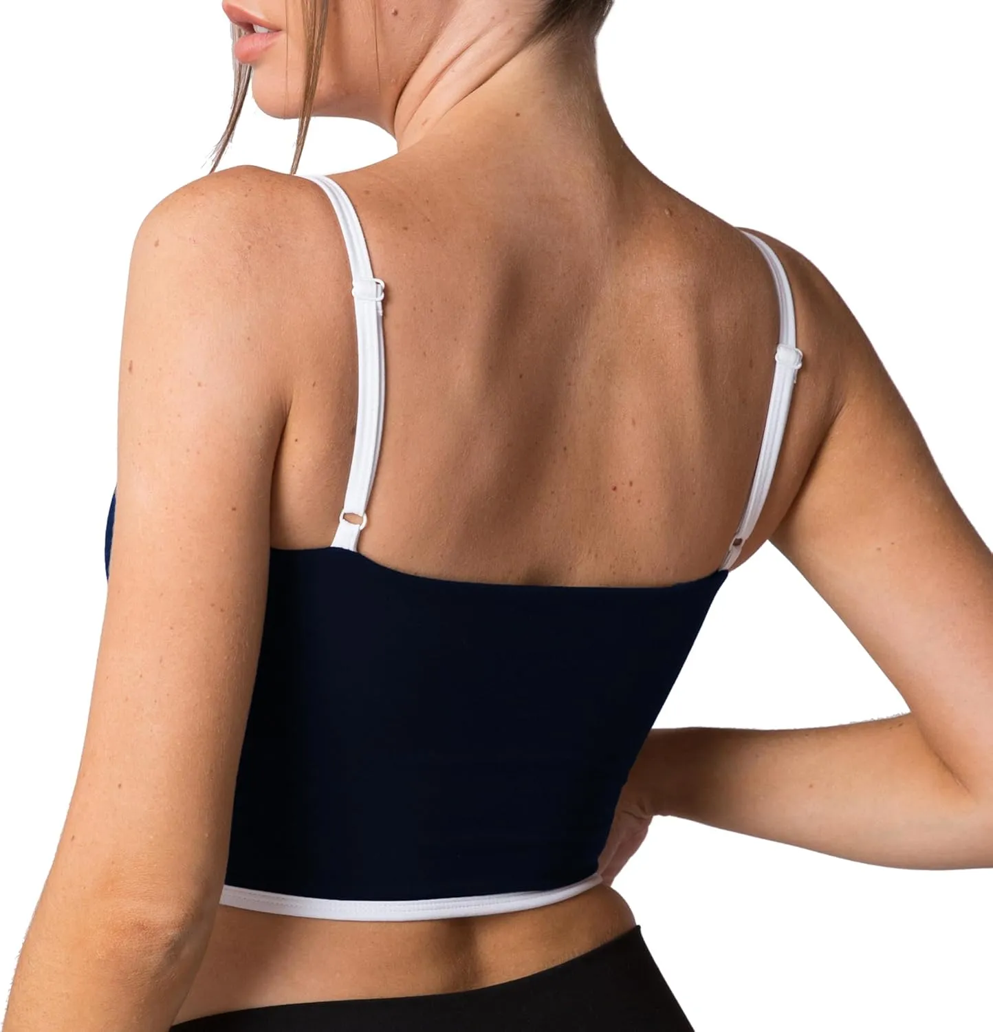 Move With You Sleeveless Spaghetti Strap Padded Sports Bra Tank Tops Square Neck Double Layer Workout Fitness Basic Crop Tops