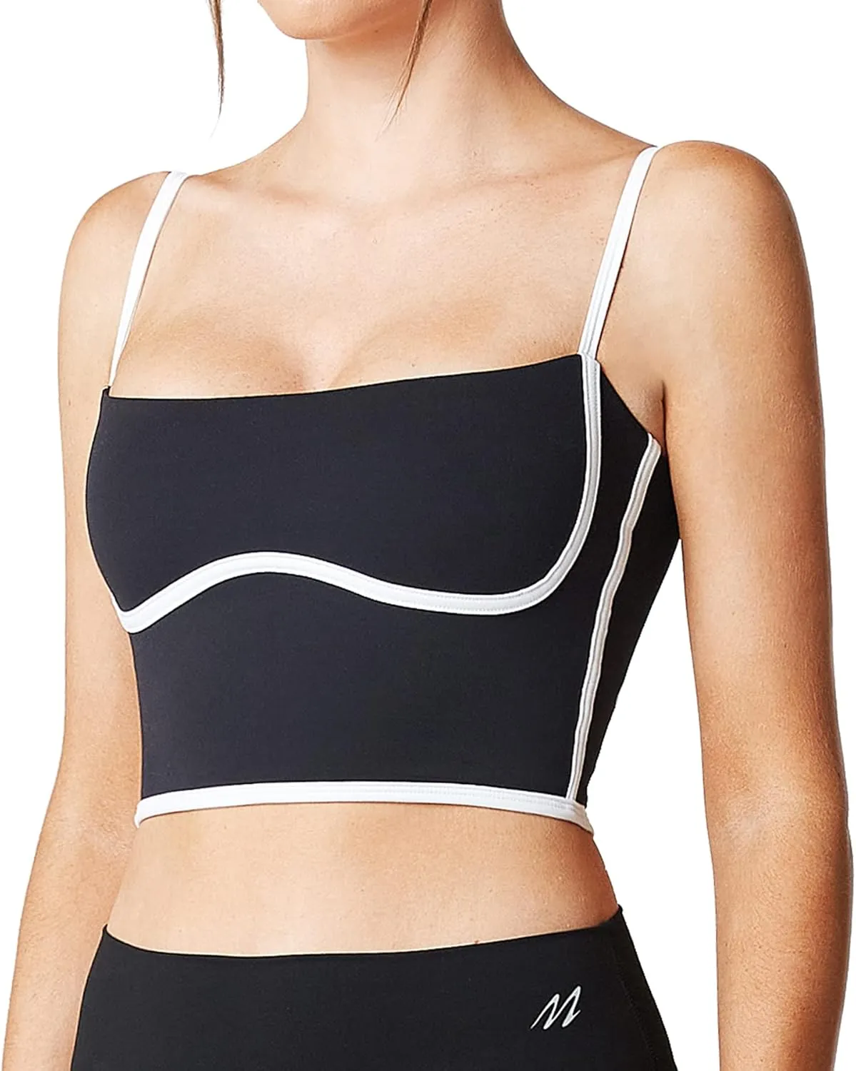 Move With You Sleeveless Spaghetti Strap Padded Sports Bra Tank Tops Square Neck Double Layer Workout Fitness Basic Crop Tops