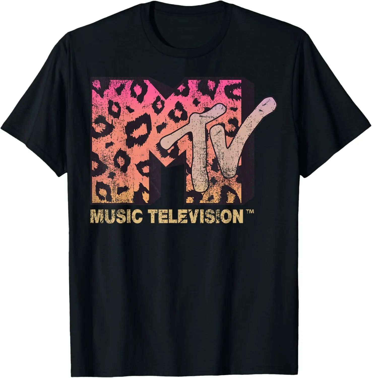 MTV Leopard Print Gradient Logo T-Shirt