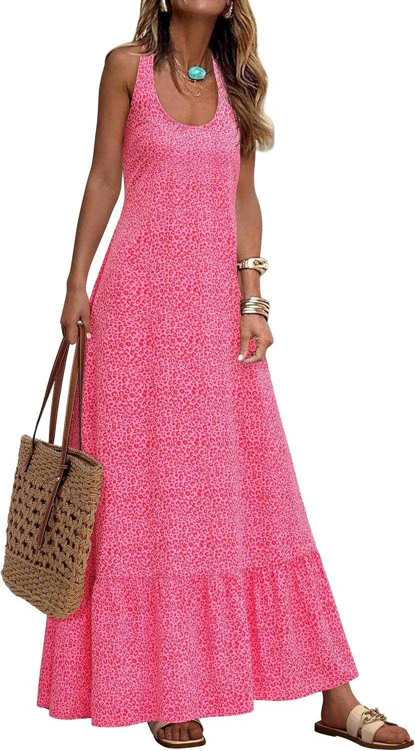 NOLLSOM Casual Women's Summer Dresses 2025 Sundress Sleeveless Floral Boho Long Dresses Beach Vacation Clothes