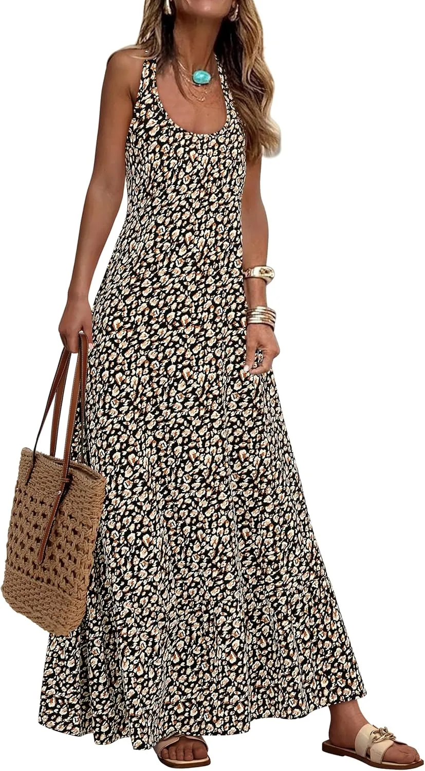 NOLLSOM Casual Women's Summer Dresses 2025 Sundress Sleeveless Floral Boho Long Dresses Beach Vacation Clothes