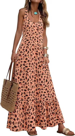 NOLLSOM Casual Women's Summer Dresses 2025 Sundress Sleeveless Floral Boho Long Dresses Beach Vacation Clothes