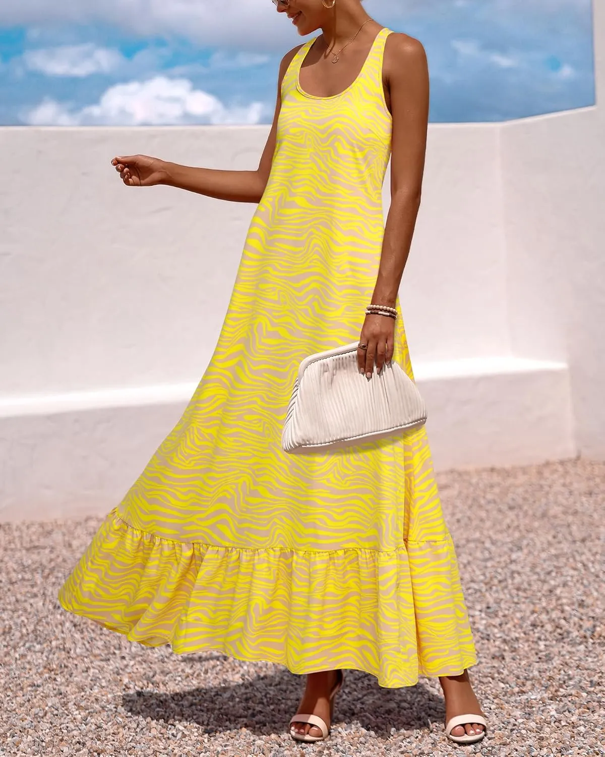 NOLLSOM Casual Women's Summer Dresses 2025 Sundress Sleeveless Floral Boho Long Dresses Beach Vacation Clothes