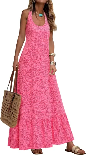 NOLLSOM Casual Women's Summer Dresses 2025 Sundress Sleeveless Floral Boho Long Dresses Beach Vacation Clothes