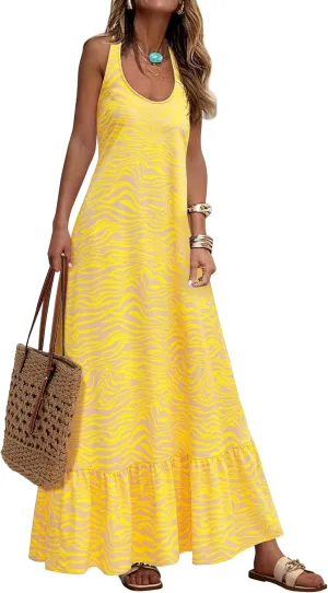 NOLLSOM Casual Women's Summer Dresses 2025 Sundress Sleeveless Floral Boho Long Dresses Beach Vacation Clothes