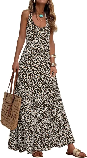 NOLLSOM Casual Women's Summer Dresses 2025 Sundress Sleeveless Floral Boho Long Dresses Beach Vacation Clothes