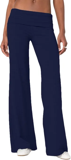 NZNDSHD Fold Over Yoga Pants for Women Low Rise Straight Leg Sweatpants Y2k Solid Color Stretchy Loose Gym Lounge Leggings