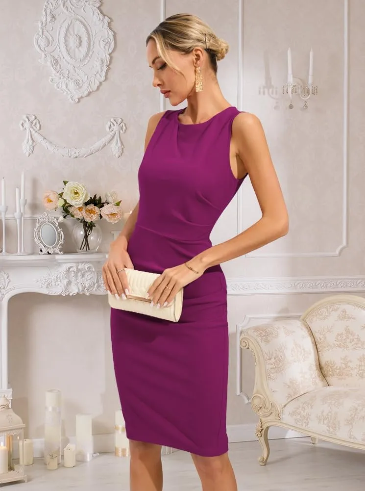 oten Womens Crew Neck Sleeveless Ruched Bodycon Sheath Work Cocktail Party Pencil Dresses